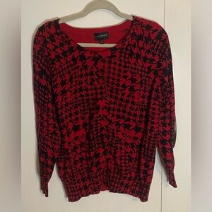 Women’s Lane Bryant Red/Black Abstract Rayon Cadigan Sweater Size 18/20